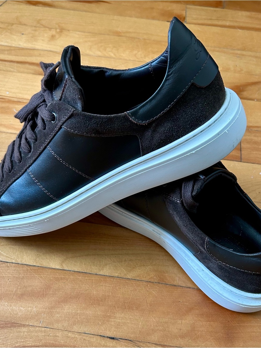 Men's Low-Top Leather & Suede Sneakers in Dark Brown